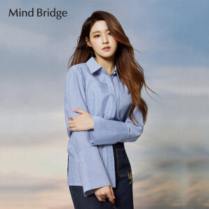 Mind Bridge2016秋季新品通勤竖条纹长袖衬衫女喇叭袖MQWS521B