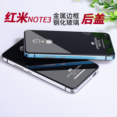 简杰 红米note3手机壳手机套简约金属边框钢化玻璃后盖手机保护套