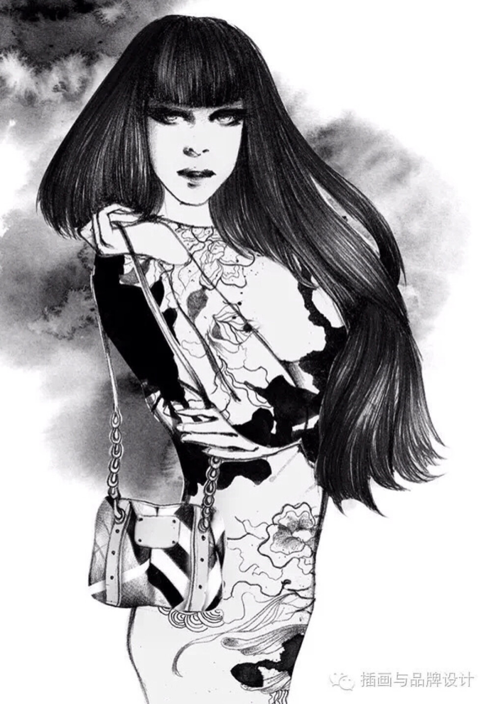 插画 黑白画 壁纸