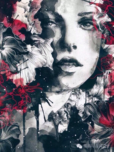 插画 黑白画 淡彩 壁纸