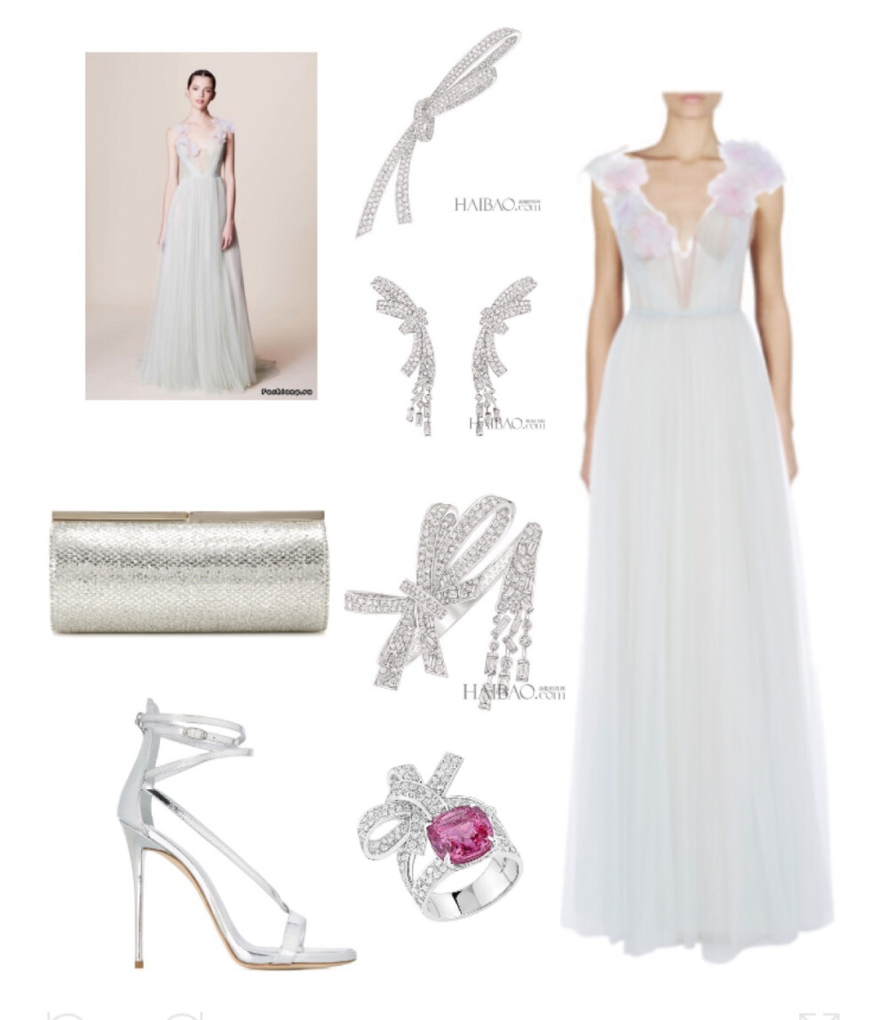 Merchesa 2017 gown、Chanel high jewellery Ruba、Giuseppe Zanotti sandals、Jimmy Choo clutch