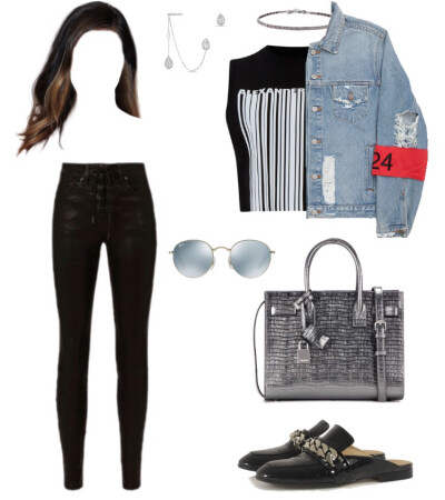 Alexander Wang tank、Rag&Bone skinny、Saint Laurent tote、Notabene Ruby slipper、Anne Sisreron earrings、Ray&Ban sunglasses