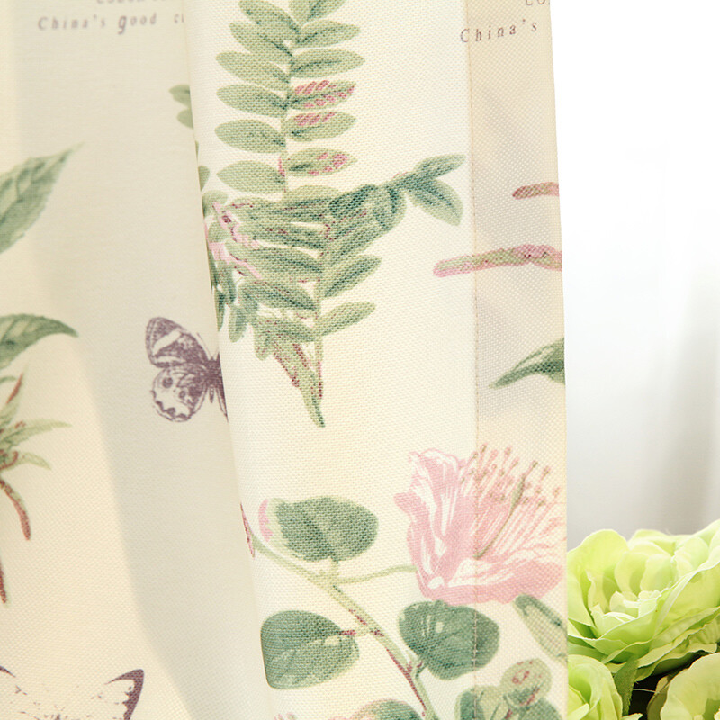 芙瑞 韩式清新淡雅印花窗帘 植物花卉温馨卧室客厅窗帘定制