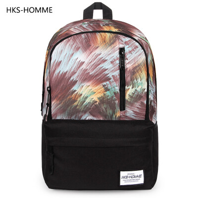 HKS－HOMME印花双肩包男学院风电脑包中学生书包女韩版背包旅行包