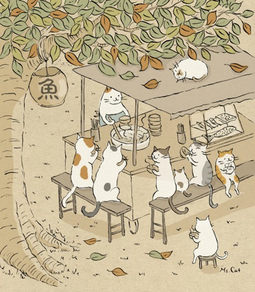 台湾插画师猫小姐的浮世绘风格猫咪插画