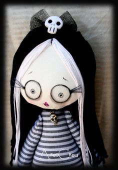 Mortina handmade cute zombie ballerina art goth cloth doll with skulls, ballerina tutu and 3D eyelashes