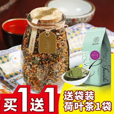 【买1送1袋荷叶茶】花舞纪玄米茶绿茶糙米茶130g罐装花草茶包邮