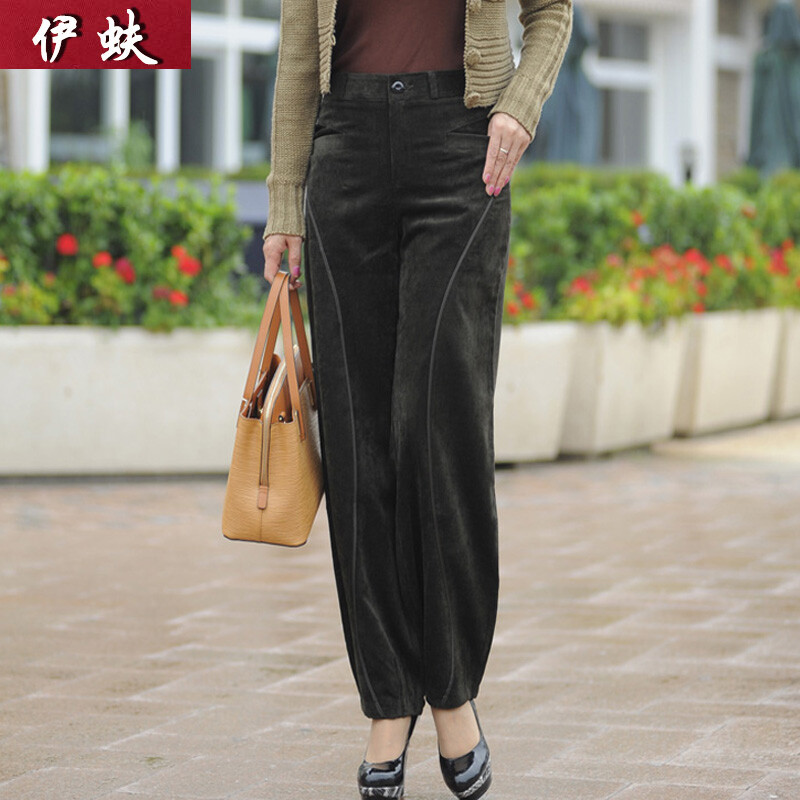 伊·蚨韩版秋冬垂顺不打皱灯芯绒花苞裤百搭修身条绒灯笼裤休闲裤