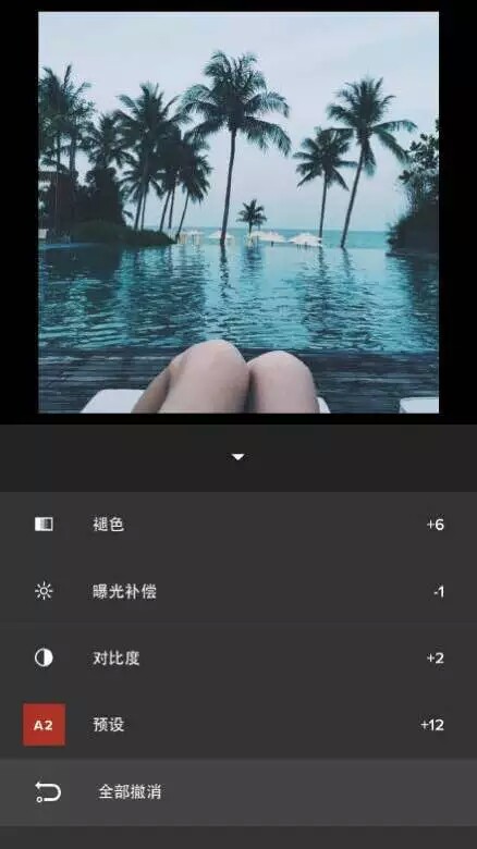 VSCO 欧美ins色调 调色步骤：滤镜A2+12对比度+2曝光补偿-1褪色+6详见图
