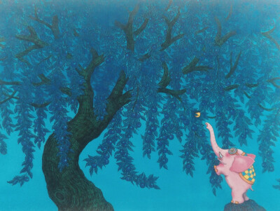 几米^ 插画* 漫画' 小象- 树: 童话、 粉色… 果实°