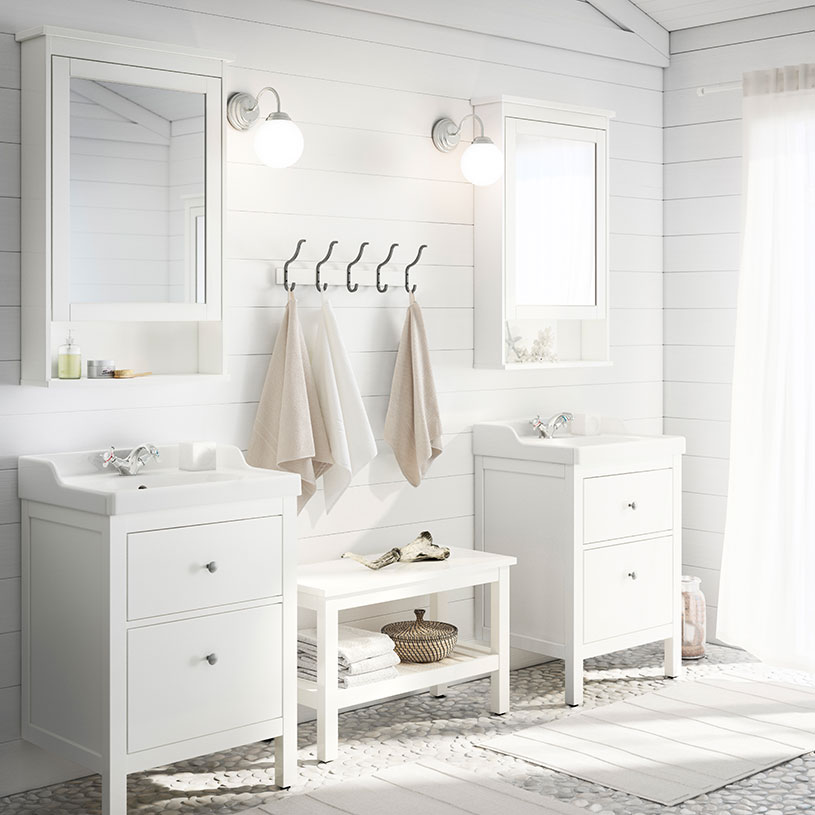 HEMNES/RÄTTVIKEN 汉尼斯/拉特维肯 白色双屉洗脸池柜和 HEMNES 汉尼斯 镜柜