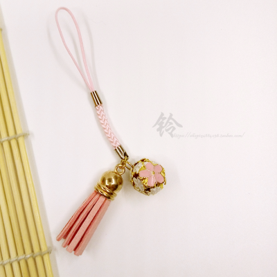 日本日式和风粉色樱花铃铛流苏挂件手机挂件手机链