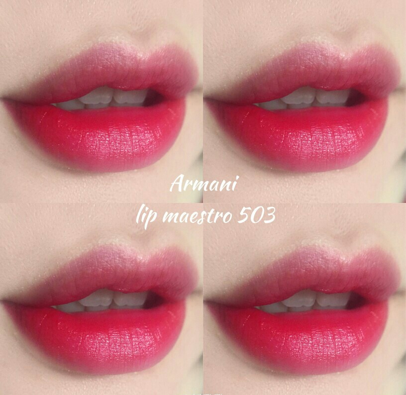 Armani红管唇釉509、503试色
Armani503:偏红的亮玫红，比504低调，没有504紫，504太挑人了，还是503更适合大多人，显白提气色，一个很年轻朝气的颜色。