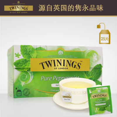 TWININGS川宁 英国进口花茶 沁心薄荷叶 花草茶 薄荷茶 25片茶包