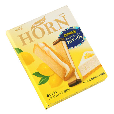 日本进口零食 明治HORN 柠檬奶酪味脆皮夹心巧克力威化饼53g8本