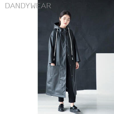 DANDYWEAR 前卫设计透明防雨胶抽绳连帽单排扣大口袋宽松雨衣外套