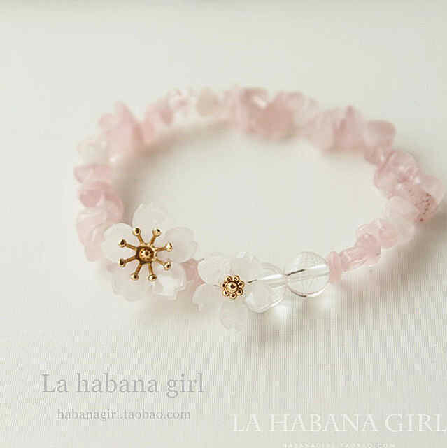 La habana girl♥高端手作♥日系手工樱花天然粉晶+白水晶手链
