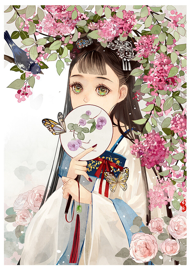 (小爱点赞，大爱粉我~)插画动漫古风花花人物