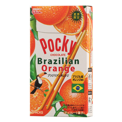 日本进口零食 格力高 Pocky百奇饼干棒2袋59.2g巴西橙汁巧克力味