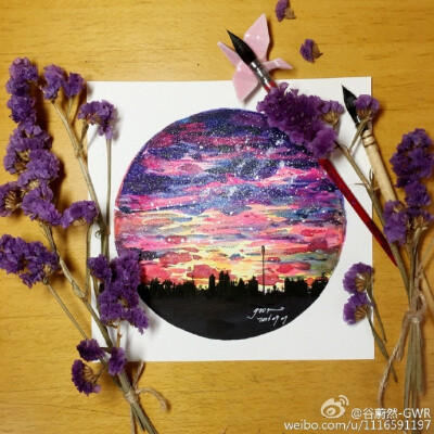 水彩星空风景#每日一画##每日一水彩# 彩色部分：吉祥颜彩 樱花固彩 黑色部分：纯黑马克笔 樱花针管笔