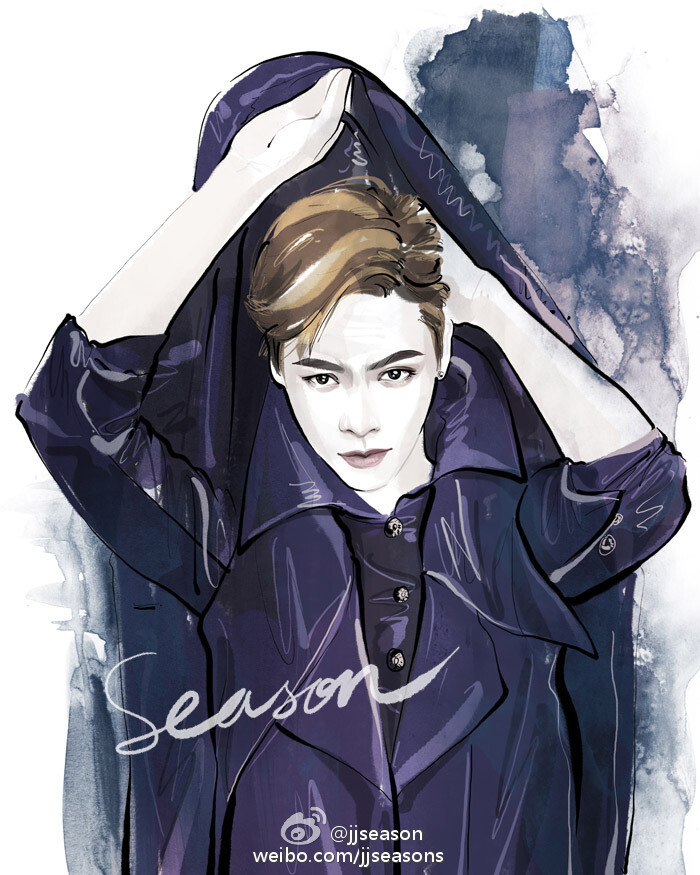 jjseason插画##时尚##season插画# --“暗黑男神”@William威廉陈伟霆 酷帅演绎 @时尚COSMO 6月刊单人网络限定版封面，摄影by陈漫。O青春酷帅陈伟霆