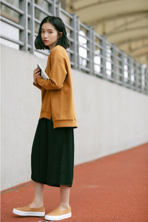 初秋新品前短后长开叉纯棉蝙蝠袖上衣女百搭学院风卫衣潮女