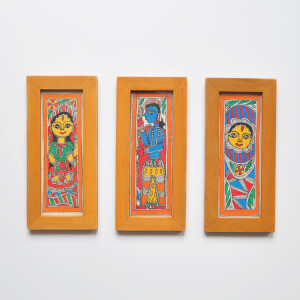 印度带回 印度艺术家 纯手绘 彩色 原木框 儿童画 卧室 寝室装饰