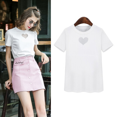 毛菇小象 2016夏季新款欧美休闲短袖宽松圆领白t恤女装大码上衣潮