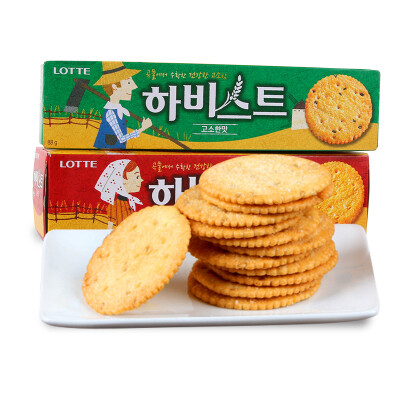 韩国进口乐天黑芝麻白芝麻饼干糕点心休闲零食早餐代餐酥脆88g