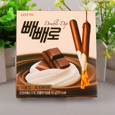 韩国乐天double dip双层奶油巧克力味饼干棒50g 进口零食