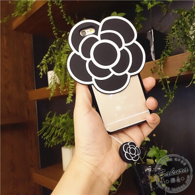 山茶花苹果6手机壳iphone6splus透明软胶全包挂绳5s情侣奢华外壳