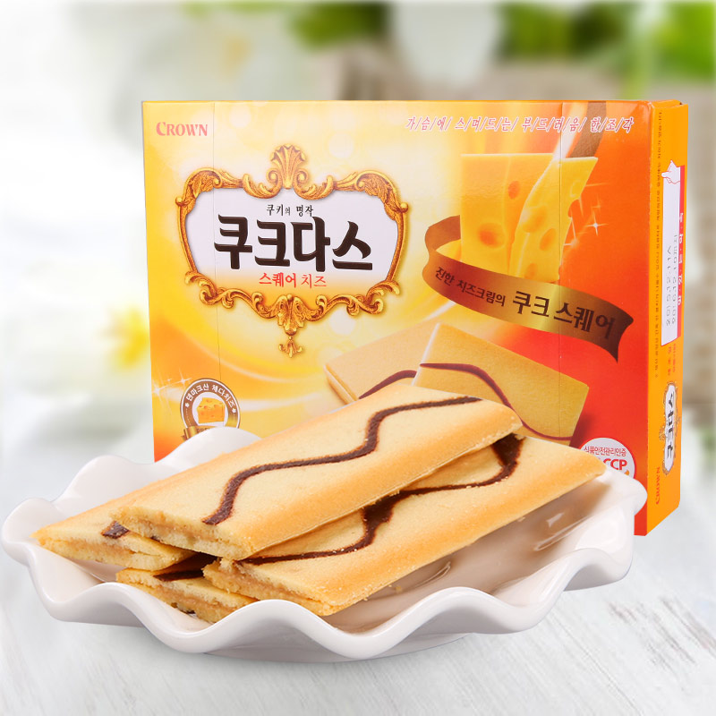 韩国crown可瑞安夹心蛋卷饼干奶油96g 进口零食品