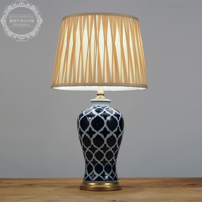新古典复古现代中式风 青花陶瓷简约装饰台灯 卧室客厅书房台灯