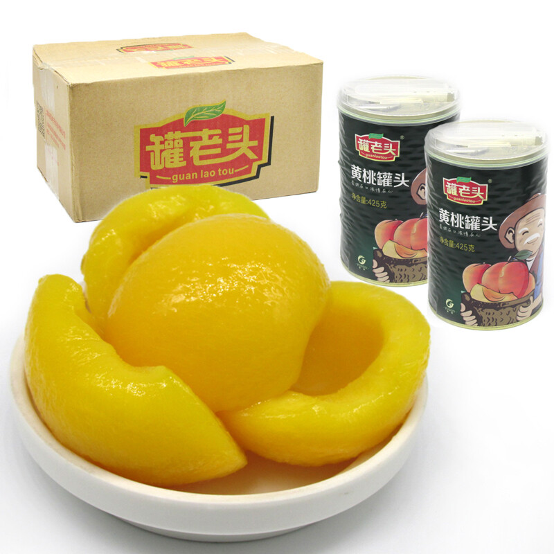 罐老头 糖水新鲜水果对开黄桃罐头425gx5罐夏季休闲零食品特产