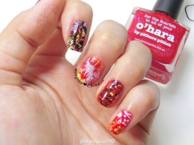 #NilNails十月主题美甲#主题：国庆 底色PP o'hara&DL Gold Leaf 中指小指指板子Pueen Nature Lover01@NilNails @NilNails加油站 食指无名指板子 moyou suki18@MoYou_London