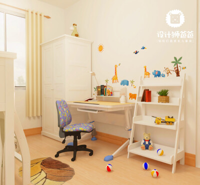 设计狮爸爸温馨家居儿童房成长书桌椅收纳设计效果图