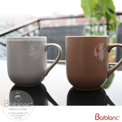 Baiblanc陶瓷杯子带勺咖啡杯简约创意磨砂马克杯情侣杯喝水茶杯