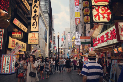 大阪，道顿崛，日本，街景，八月扶桑