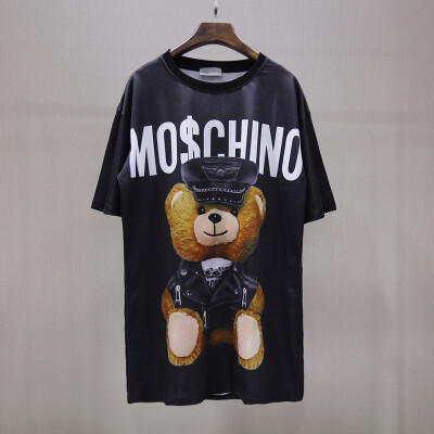 2016新款欧美潮流夏装朋克卡通小熊女装超宽松圆领长款短袖t恤