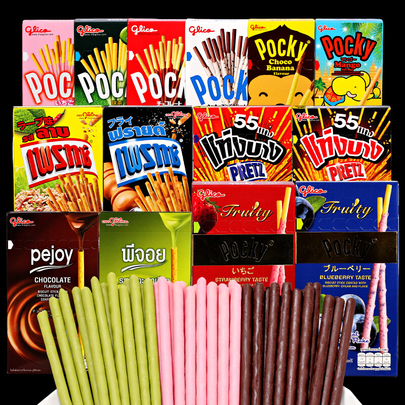 泰国进口格力高 Pocky pejoy抹茶蓝莓草莓奶油巧克力味等涂层饼干