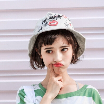 韩国涂鸦做旧破洞牛仔布渔夫帽子男女夏季出游防晒盆帽折叠遮阳帽
