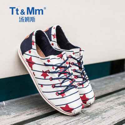 Tt&Mm/汤姆斯2016秋季新款女士系带帆布鞋 涂鸦星星学生休闲布鞋