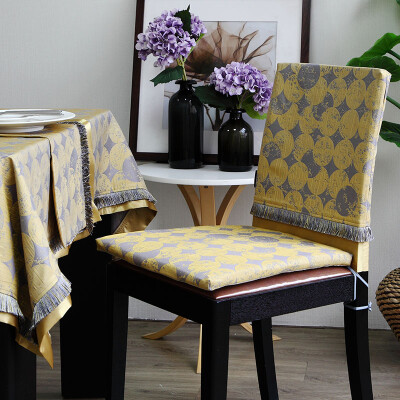 格蓝丽芙现代中式餐椅垫餐椅套定做黄色圆圈提花椅子套流苏装饰