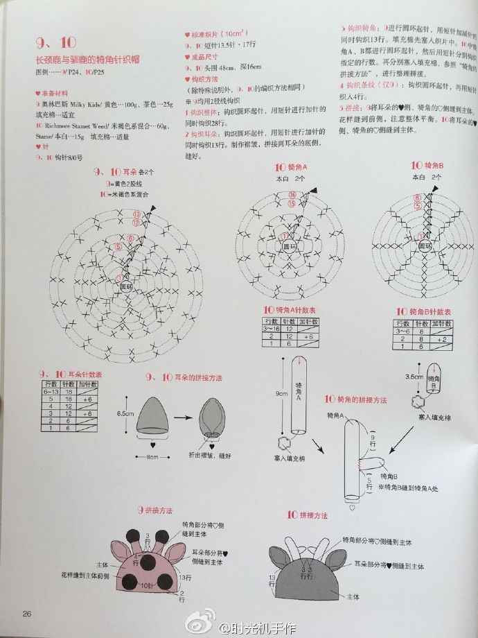 #时光分享##图解 钩针 宝宝服饰 连体衣 帽子 长颈鹿 驯鹿# 都好可爱。