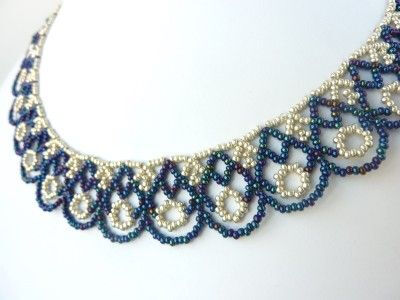 scalloped lace necklace made from seed beads