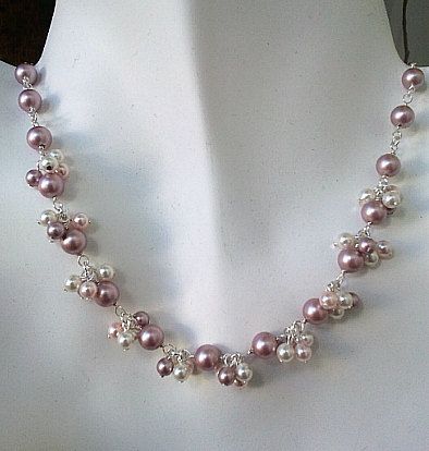 Powder Rose Pearl Flower Necklace: