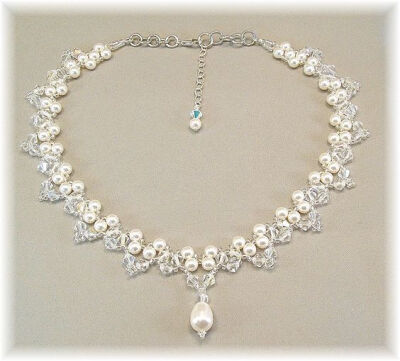 White Pearl and Crystal Bridal Statement Necklace