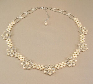 Regal Elegance Woven Bridal Necklace - Ivory Pearls and Clear Swarovski Austrian Crystal with silver accent beading