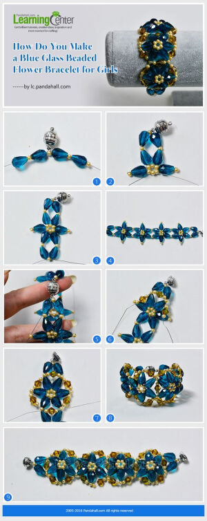 How Do You Make a Blue Glass Beaded Flower Bracelet for Girls from LC.Pandahall.com: