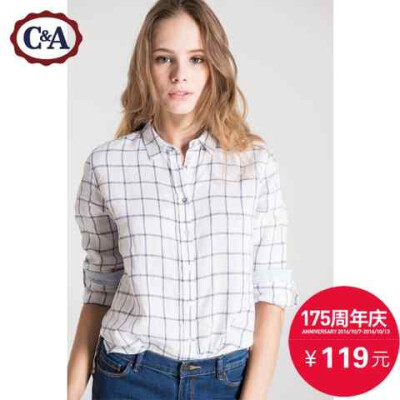 C＆A女式格纹轻薄亚麻衬衫 2016秋冬新款时尚百搭CA200166297-2 http://detail.tmall.com/item.htm?ut_sk=1.VNMq2GzsCaYDAGjaQsskLR0k_12500477_1476276977.Copy.detail&id=528403848494